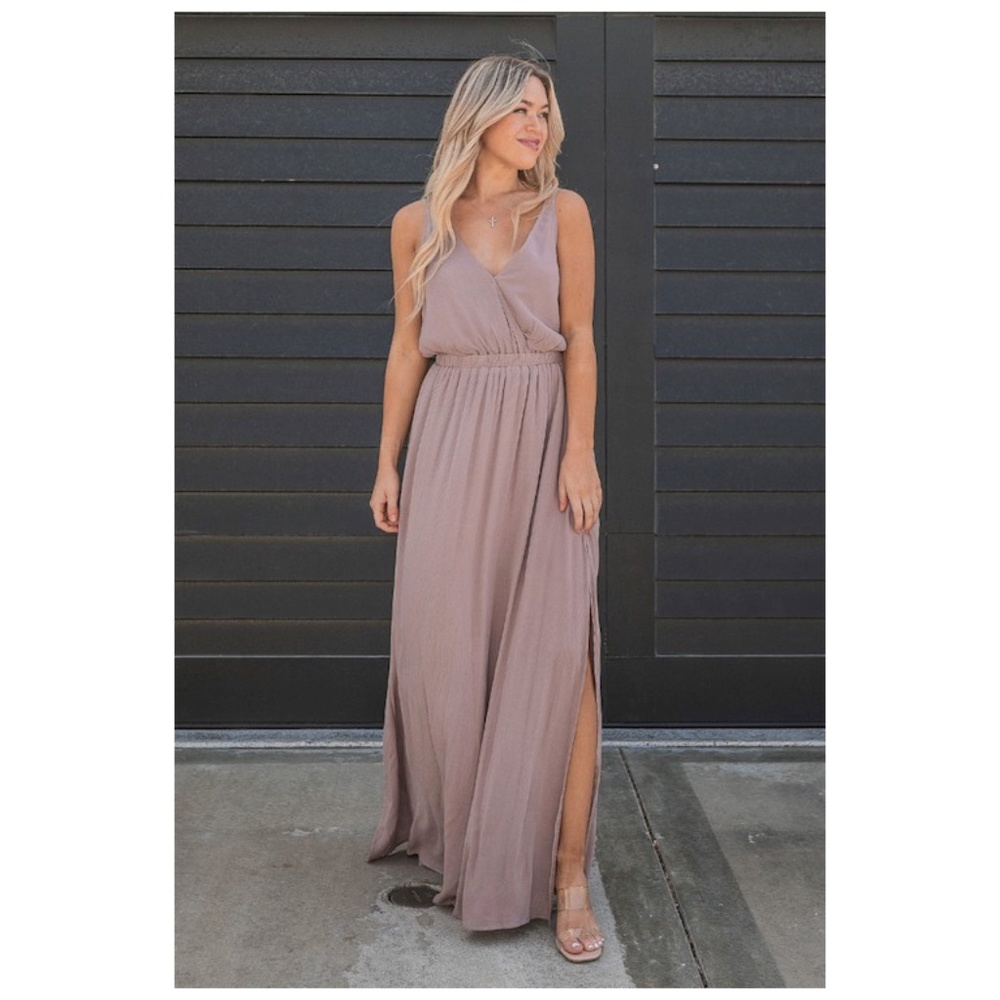 SOLD OUT Mauve Solid Rayon Gauze Sleeveless Open Back Maxi Dress W/ Slit - Picture 2 of 6
